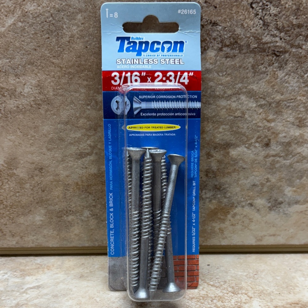 Tapcon stainless steel Phillips flathead 3/16”x 2-3/4” concrete screws
